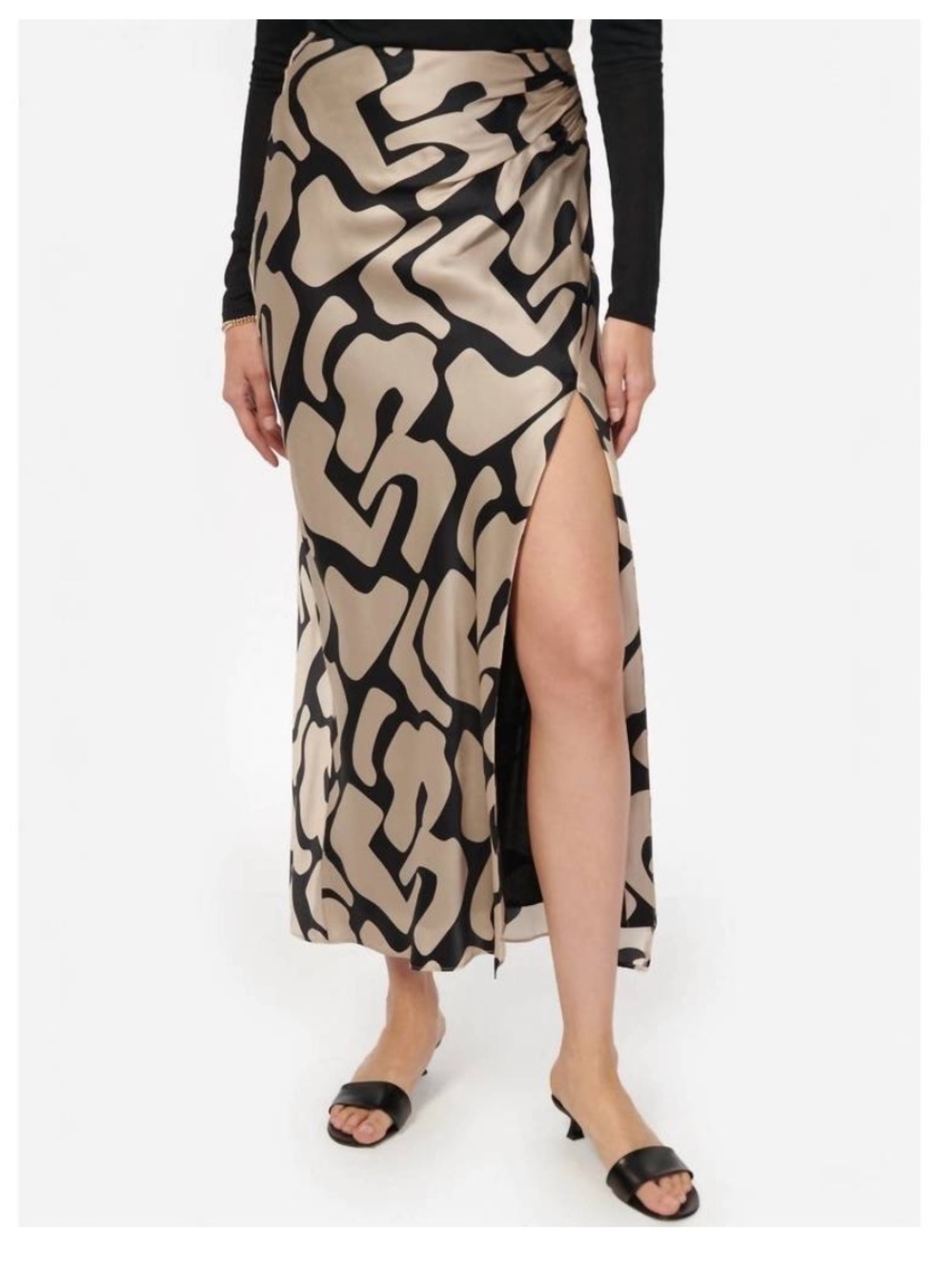NWT CAMI NYC silk Sarai Maxi Skirt cream black abstract print